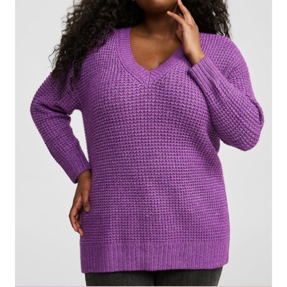 New Torrid Sweater size 2X Purple Waffle Drop Shoulder V-Neck Pullover Slouchy